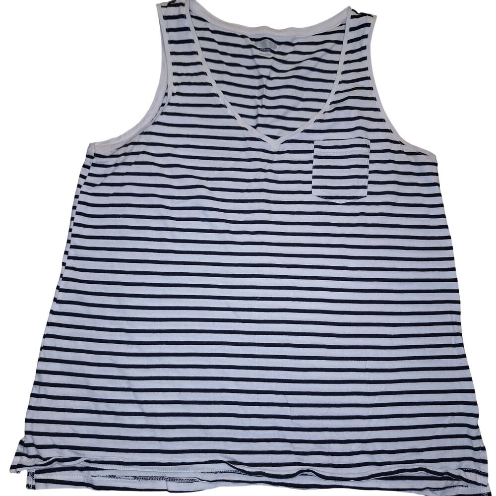 Old Navy Womens Striped V-Neck Tank Top Size XL White & Navy Cotton Blend